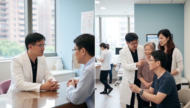 [1] 穿著醫師袍在大倉美學診間服務的吳紹琥名醫 [2] 吳紹琥名醫操作精密微整技術時的專業神情 [3] 展現豐富駐診經歷與專業背景的吳紹琥名醫 [4] 提供客製化抗老醫學諮詢服務的吳紹琥名醫