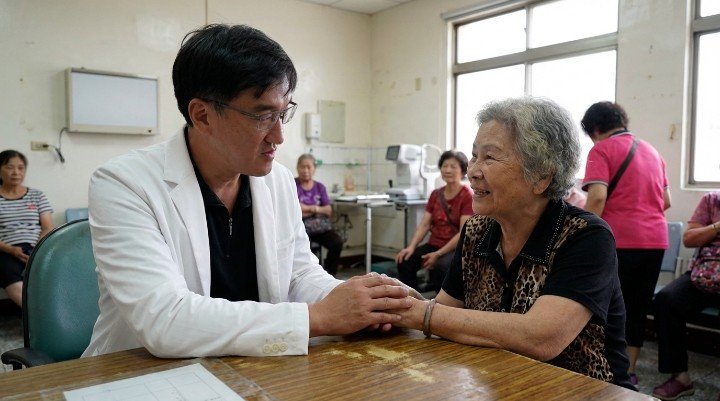 醫師與病患討論TSH數值低在健檢報告上的意義 醫學圖表說明TSH、T3、T4之間的相互關係 甲狀腺超音波檢查儀器進行TSH過低評估 健檢報告範例，顯示TSH數值低於正常範圍