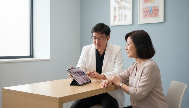 吳紹琥醫師在診間為患者講解醫學美容觀念 診所諮詢師協助建立正確醫學美容觀念與流程 使用合格儀器與藥劑支撐醫學美容觀念安全性 專業醫療團隊落實正確的醫學美容觀念教育